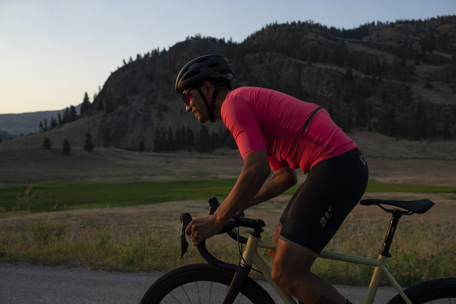 Man riding his road bike with a PRO bike Gear Saddle